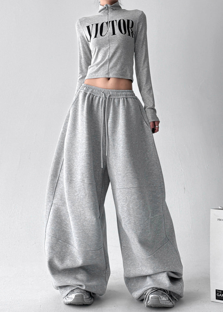 Casual Grey Oversized Cotton Harem Pants Fall