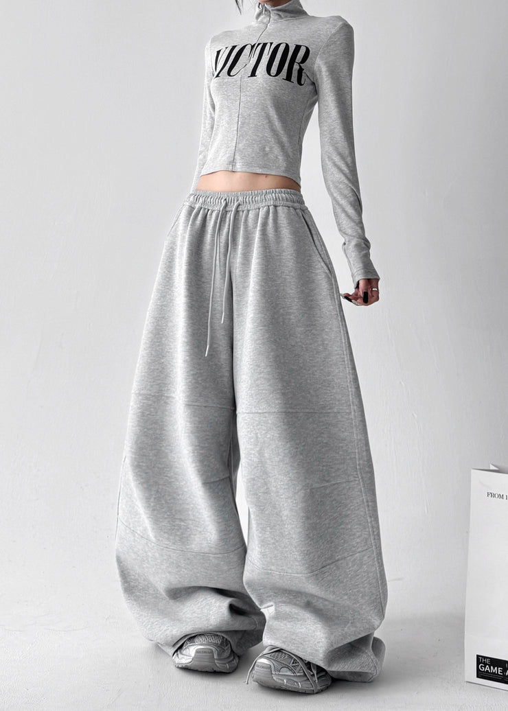 Casual Grey Oversized Cotton Harem Pants Fall