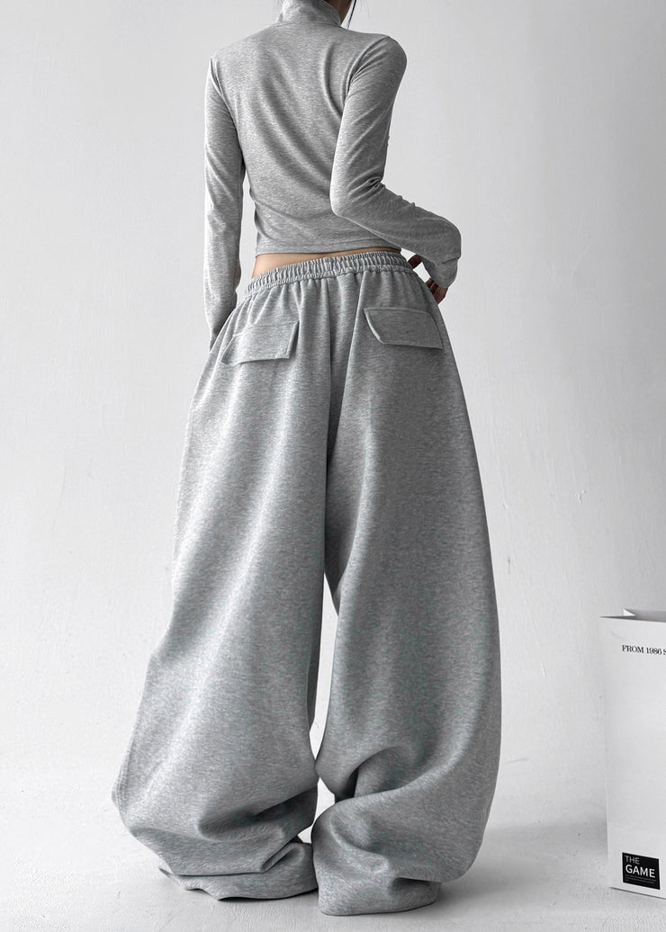 Casual Grey Oversized Cotton Harem Pants Fall