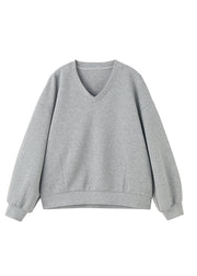 Casual Grey Oversized Cotton Pullover Sweatshirt Two Piece Set Fall