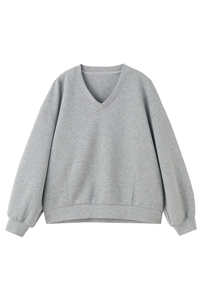 Casual Grey Oversized Cotton Pullover Sweatshirt Two Piece Set Fall