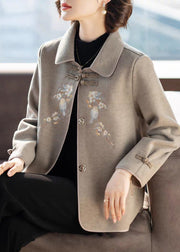 Casual Grey Peter Pan Collar Woolen Coats Fall