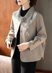 Casual Grey Peter Pan Collar Woolen Coats Fall