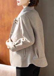 Casual Grey Peter Pan Collar Woolen Coats Fall