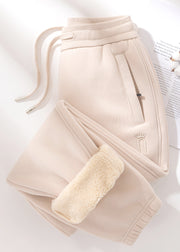 Casual Grey Pockets Elastic Waist Teddy Warm Fleece Pants Winter