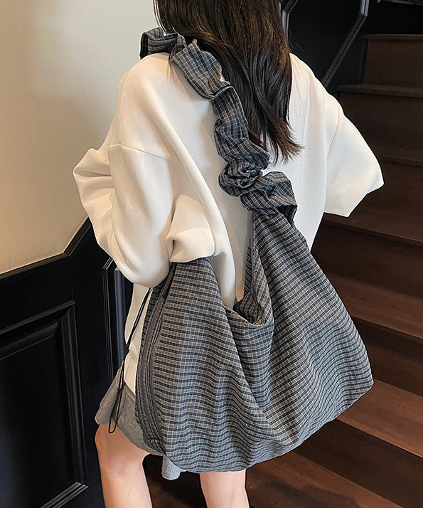 Casual Grey Ruffled Large Capacity Cotton Shoulder Bag