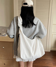 Casual Grey Ruffled Large Capacity Cotton Shoulder Bag