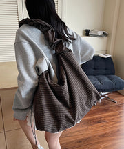 Casual Grey Ruffled Large Capacity Cotton Shoulder Bag