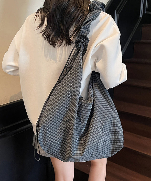 Casual Grey Ruffled Large Capacity Cotton Shoulder Bag
