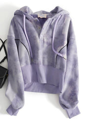 Casual Grey Tie Dye Drawstring Hooded Sweatshirts Top Fall