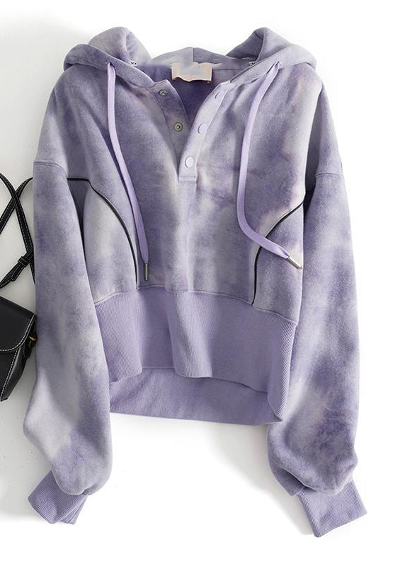 Casual Grey Tie Dye Drawstring Hooded Sweatshirts Top Fall
