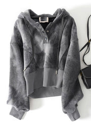 Casual Grey Tie Dye Drawstring Hooded Sweatshirts Top Fall
