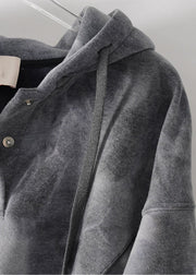 Casual Grey Tie Dye Drawstring Hooded Sweatshirts Top Fall