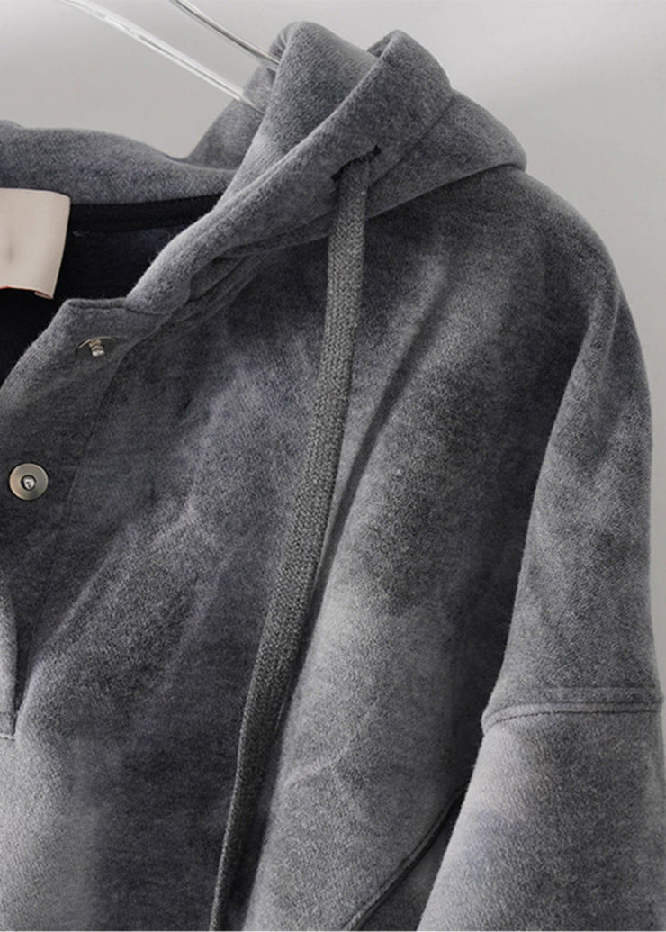 Casual Grey Tie Dye Drawstring Hooded Sweatshirts Top Fall