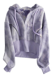Casual Grey Tie Dye Drawstring Hooded Sweatshirts Top Fall