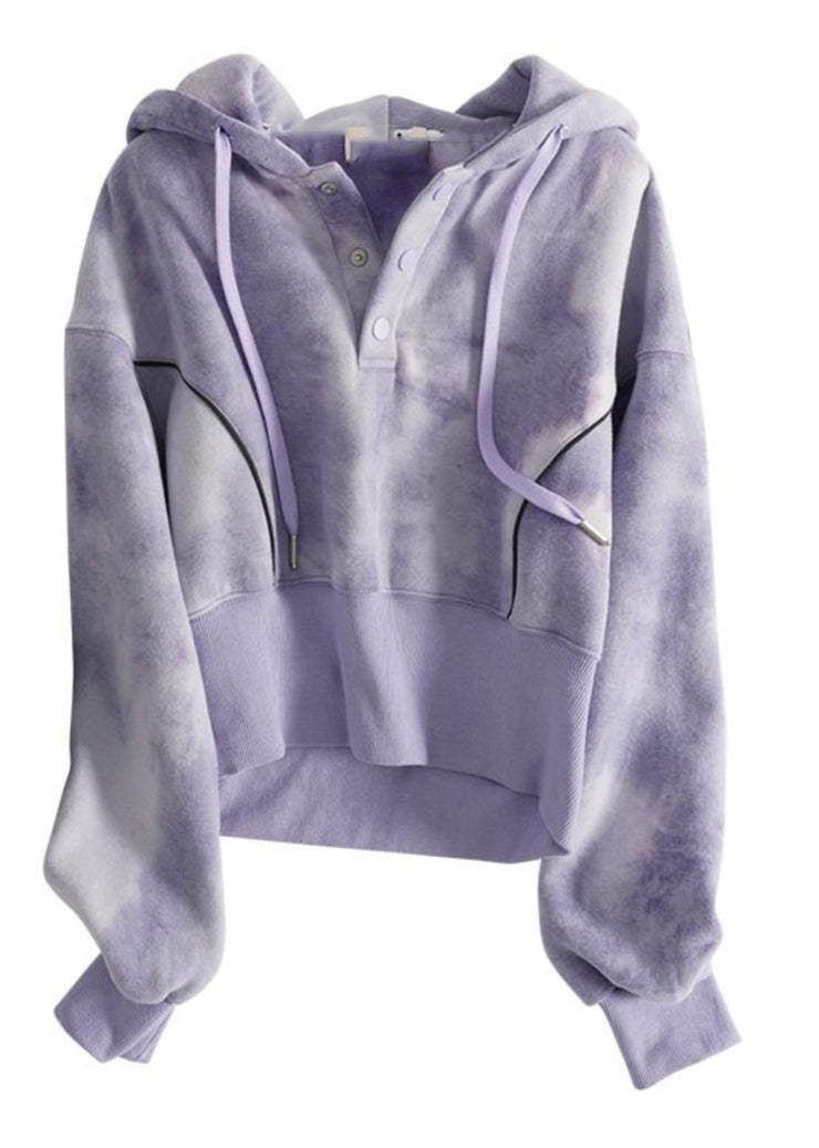 Casual Grey Tie Dye Drawstring Hooded Sweatshirts Top Fall