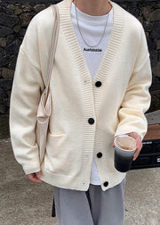 Casual Grey V Neck Button Knit Mens Cardigans Spring