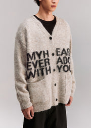 Casual Grey V Neck Letter Pockets Knit Mens Coat Spring