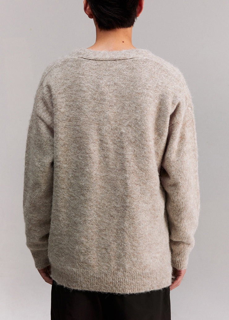 Casual Grey V Neck Letter Pockets Knit Mens Coat Spring