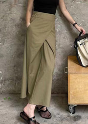 Casual Khaki Asymmetrical Patchwork High Waist Pockets Maxi Skirt Summer