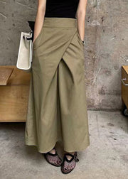 Casual Khaki Asymmetrical Patchwork High Waist Pockets Maxi Skirt Summer