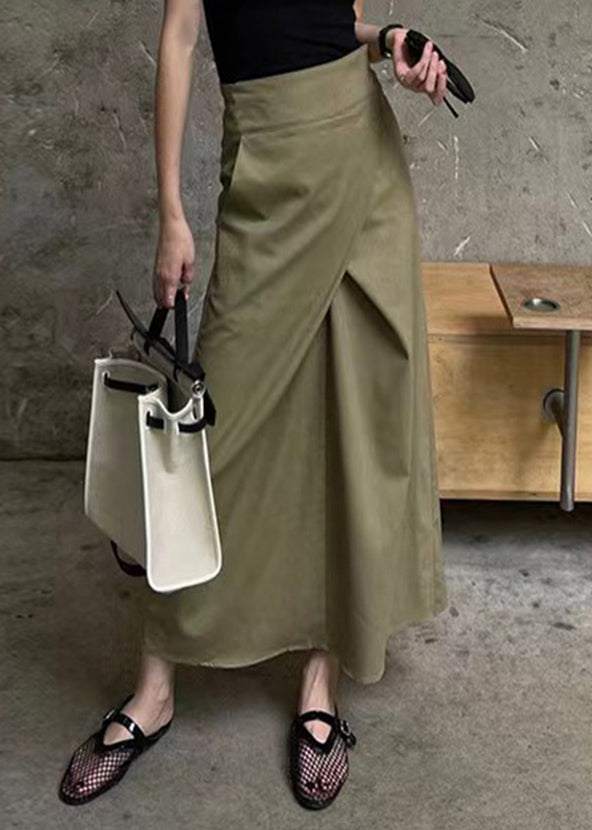 Casual Khaki Asymmetrical Patchwork High Waist Pockets Maxi Skirt Summer