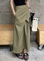 Casual Khaki Asymmetrical Patchwork High Waist Pockets Maxi Skirt Summer
