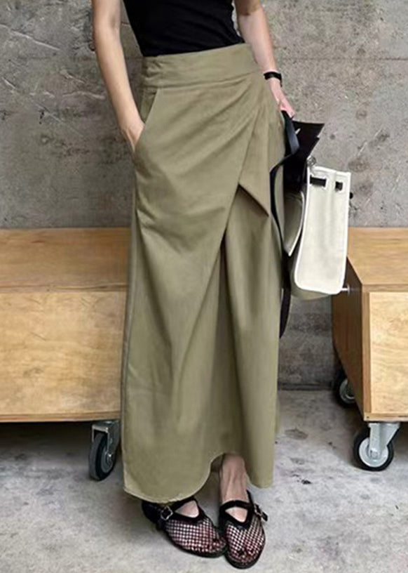 Casual Khaki Asymmetrical Patchwork High Waist Pockets Maxi Skirt Summer