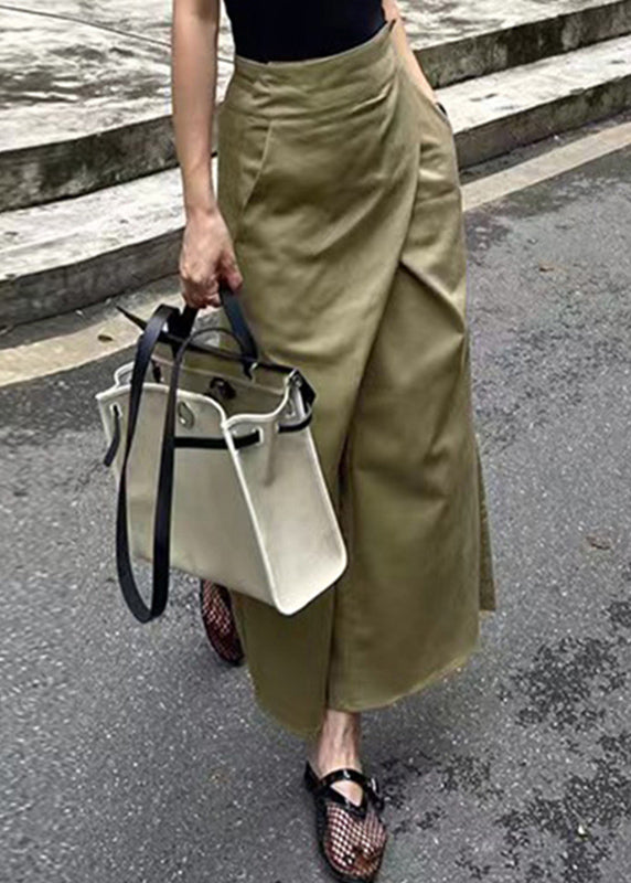 Casual Khaki Asymmetrical Patchwork High Waist Pockets Maxi Skirt Summer