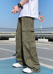 Casual Khaki Button Pockets Cotton Men Pants Summer