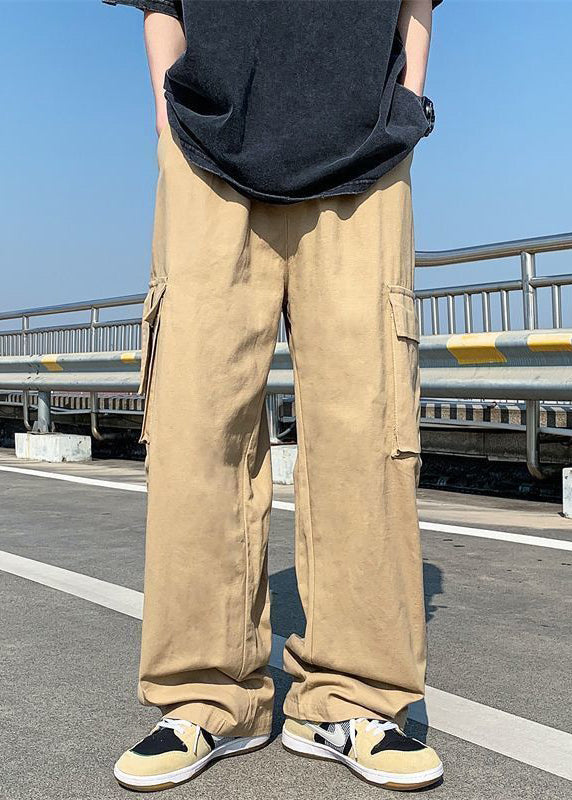 Casual Khaki Button Pockets Cotton Men Pants Summer