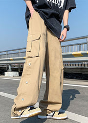 Casual Khaki Button Pockets Cotton Men Pants Summer