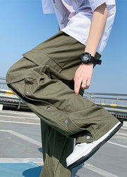 Casual Khaki Button Pockets Cotton Men Pants Summer