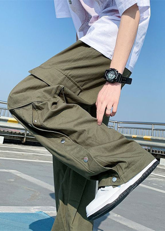 Casual Khaki Button Pockets Cotton Men Pants Summer