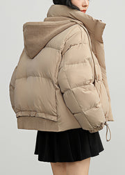 Casual Khaki Button Pockets Drawstring Duck Down Puffer Coat