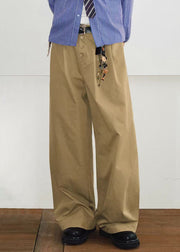 Casual Khaki Button Pockets High Waist Cotton Mens Pants Spring