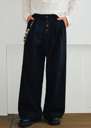 Casual Khaki Button Pockets High Waist Cotton Mens Pants Spring