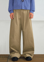 Casual Khaki Button Pockets High Waist Cotton Mens Pants Spring