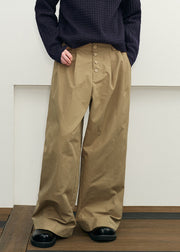 Casual Khaki Button Pockets High Waist Cotton Mens Pants Spring