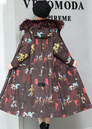 Casual Khaki Fur Collar Fuzzy Rabbit Hair Lined Denim Coats Winter