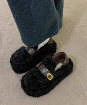 Casual Khaki Fuzzy Fur Fluffy Splicing Platform Flat Shoes