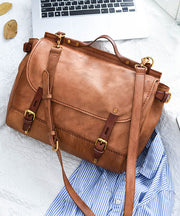 Casual Khaki Large Capacity Leather CrossBody Messenger Bag