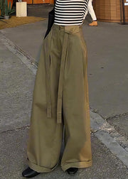 Casual Khaki Original Design High Waist Cotton Wide Leg Pants Fall