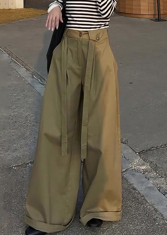 Casual Khaki Original Design High Waist Cotton Wide Leg Pants Fall
