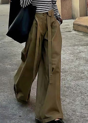 Casual Khaki Original Design High Waist Cotton Wide Leg Pants Fall