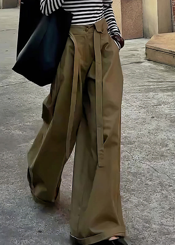 Casual Khaki Original Design High Waist Cotton Wide Leg Pants Fall