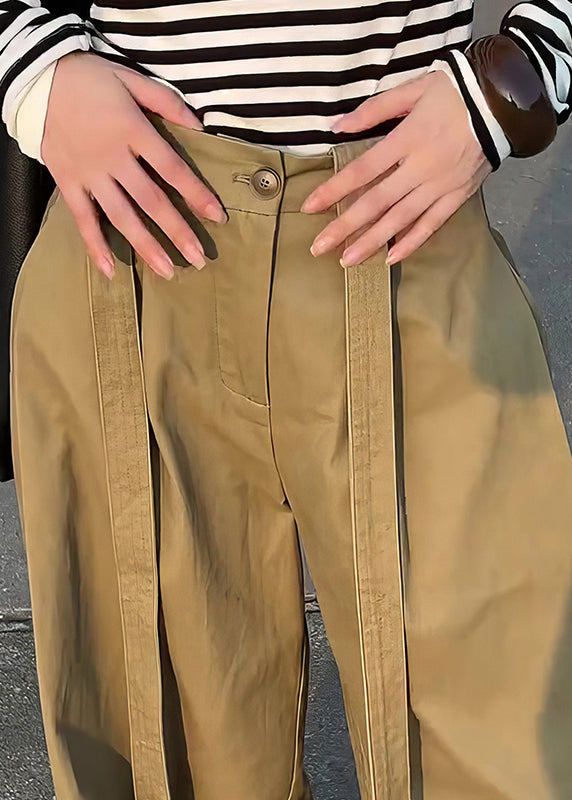 Casual Khaki Original Design High Waist Cotton Wide Leg Pants Fall