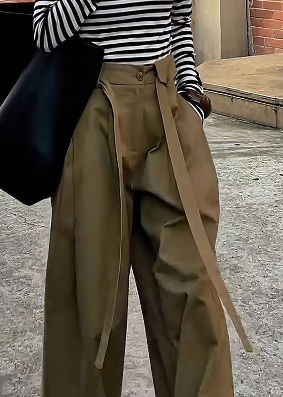 Casual Khaki Original Design High Waist Cotton Wide Leg Pants Fall