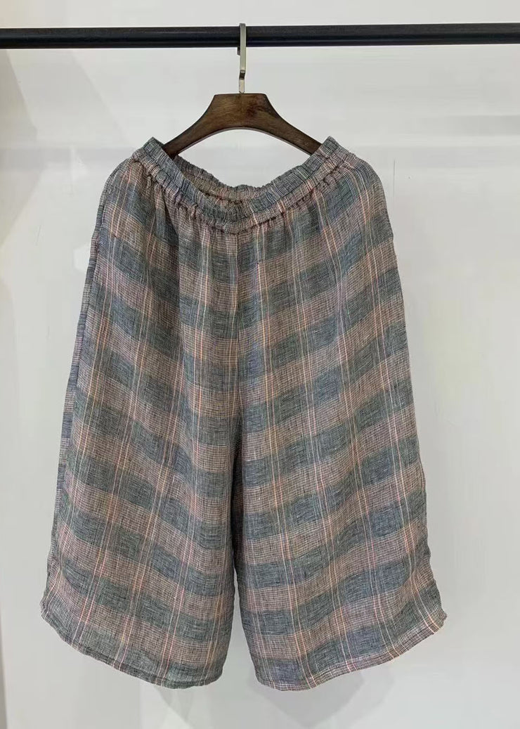 Casual Khaki Oversized Plaid Linen Harem Pants Summer
