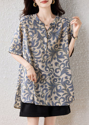 Casual Khaki Oversized Print Cotton Blouses Summer